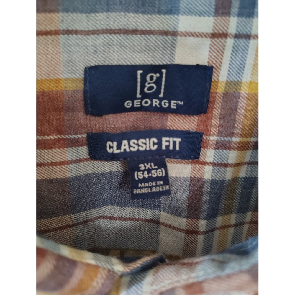 George Mens Classic Fit Plaid Button Down Shirt Blue Orange 3XL NWT - Picture 2 of 4